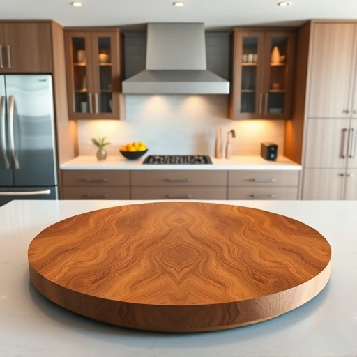 Completed Lazy Susan installation in a modern Triangle-area kitchen, showcasing polished wood and sleek cabinetry.