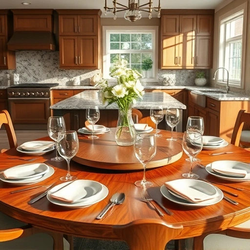 Perfectly installed Lazy Susan on a dining table in the Triangle area, surrounded by elegant dinnerware and a floral centerpiece.