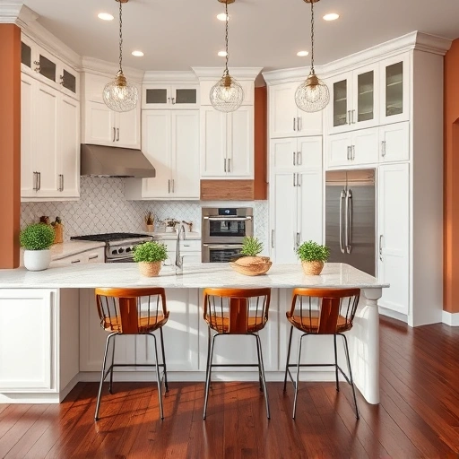 New kitchen installation in Zebulon NC featuring white cabinetry, marble countertops, large island, and stainless steel appliances.