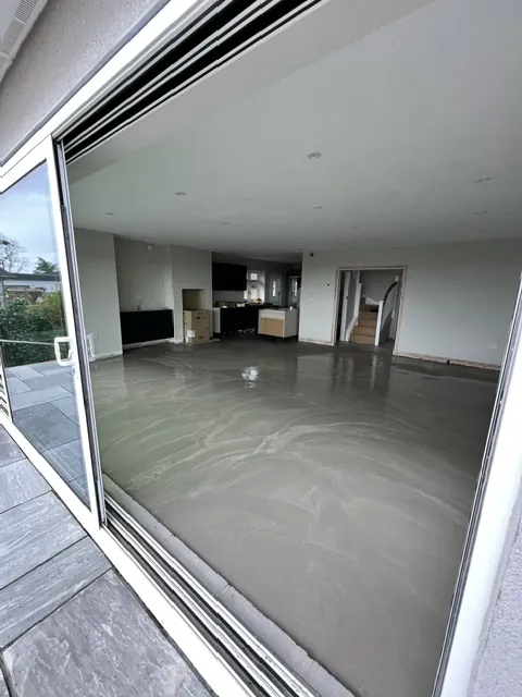 Fresh screed across an open-plan ground floor