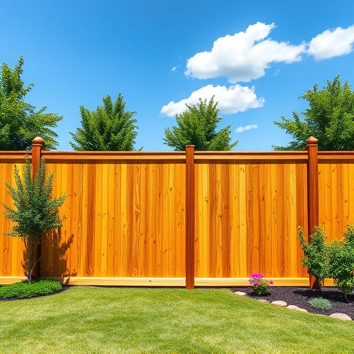 Completed wood fence installation in Jacksboro TN with rich timber, manicured lawn, and vibrant landscaping.
