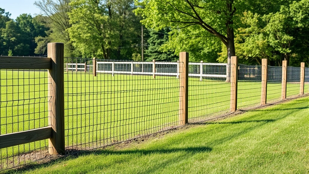 Fencing in La Follette, TN with scenic mountains in the background and a clear blue sky.