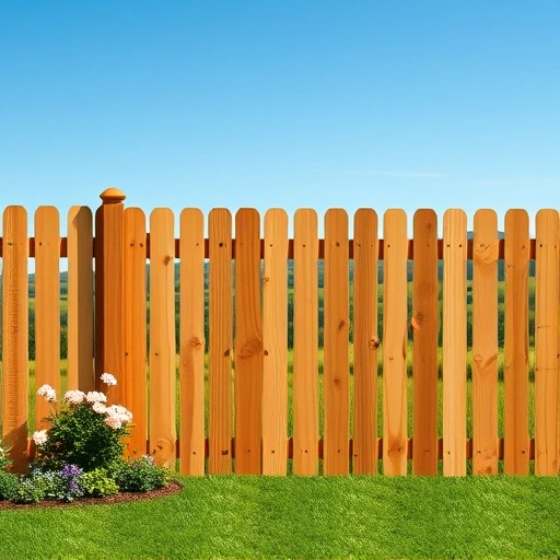 Completed wooden fence installation in Harriman TN with vibrant garden and rolling hills under a clear blue sky.