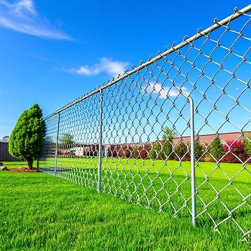 Completed chain-link fence installation in Knoxville TN with silver links, manicured grass, and vibrant landscaping.