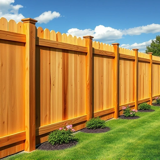 Completed wood fence installation in Farragut TN with rich textured wood, vibrant lawn, and flower beds under blue sky.