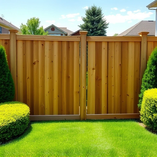 Fence panel replacement in Knoxville TN showcasing a sturdy wooden fence in a lush suburban backyard with vibrant flowers.