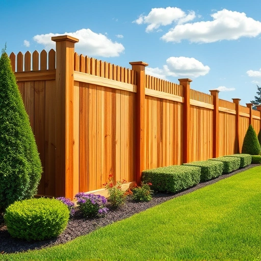 Completed wooden fence project in Blaine TN, highlighting craftsmanship with lush lawn and vibrant landscaping.