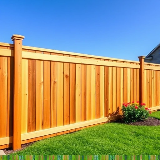Beautiful wooden fence installation in Loudon TN with polished planks, vibrant lawn, and clear blue sky.