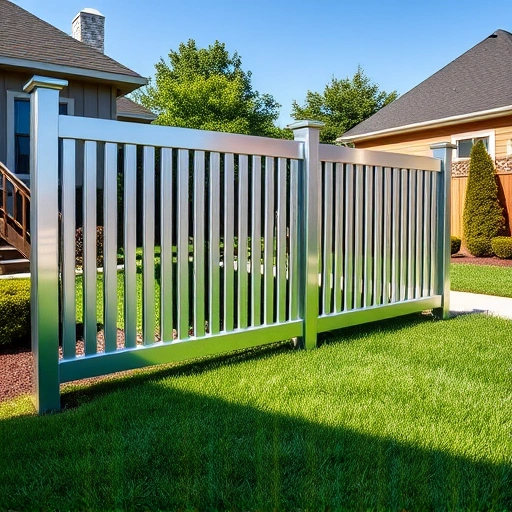 Aluminum and metal fence installation in Knoxville TN with polished panels and lush yard featuring green grass and shrubs.