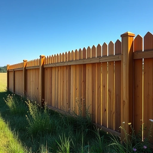 Completed cedar wood fence in Strawberry Plains TN, showcasing craftsmanship in a serene rural landscape.