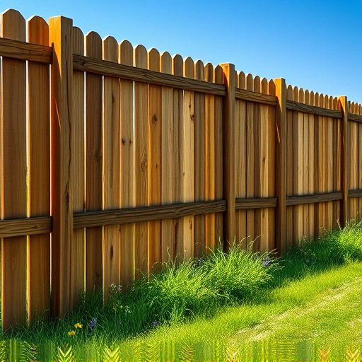 Completed wooden fence installation in Jacksboro TN, showcasing rich textures against green grass and blue sky.