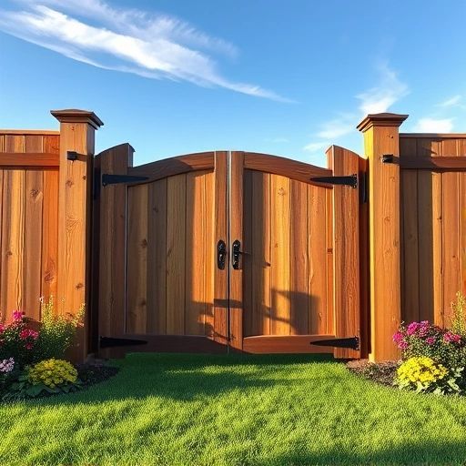 Completed wooden fence gate installation in Knoxville TN, showcasing craftsmanship in a vibrant landscape setting.