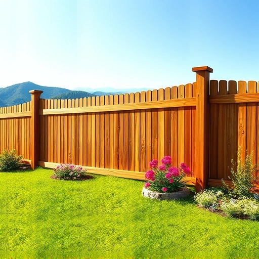 Completed wood fence in Sevierville TN, showcasing craftsmanship and blending with a vibrant garden and rolling hills.