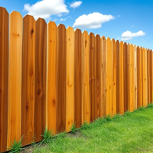 Completed wood fence in Blaine TN, showcasing rich textures and surrounded by lush grass and a charming home.