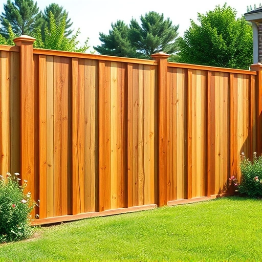Cedar fence installation in Knoxville TN, showcasing warm wood tones in a lush green backyard with vibrant plants.