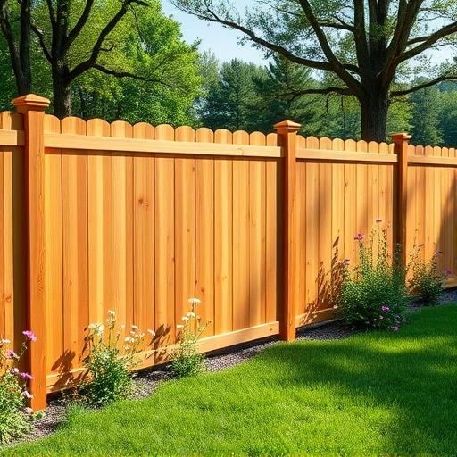 Completed wooden fence project in Andersonville TN blends with lush landscape and vibrant wildflowers under blue sky.