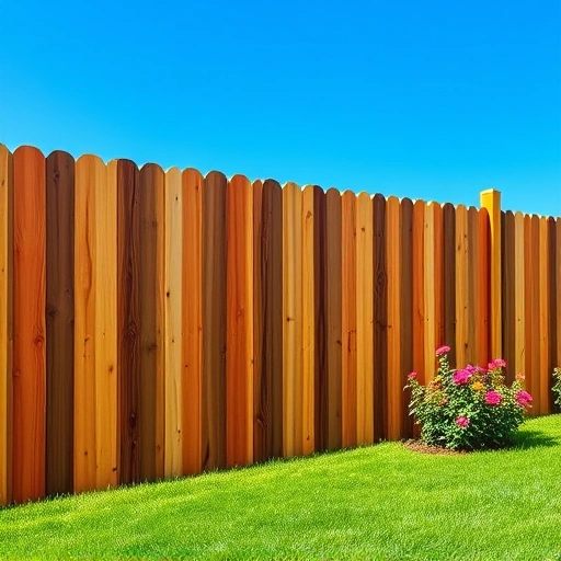 Completed wooden fence panel replacement in Knoxville TN with natural wood tones and a vibrant garden backdrop.
