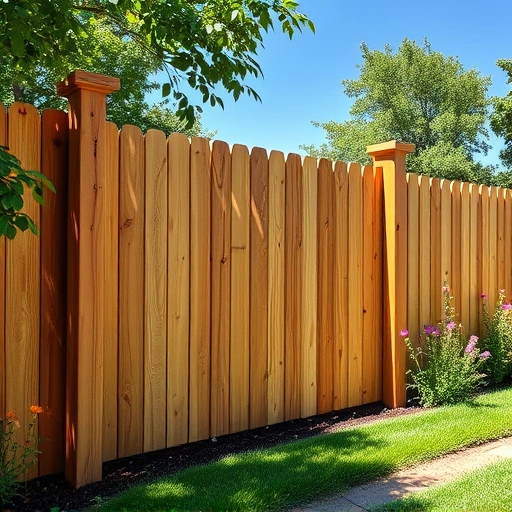 Completed wooden fence installation in Jefferson City TN, surrounded by greenery and wildflowers under blue skies.
