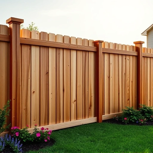 Completed wood fence installation in Norris TN with rich wood tones, smooth posts, and vibrant garden setting.