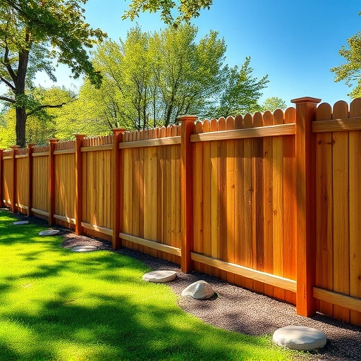 Completed wood fence installation in Harriman TN featuring warm wood tones and a lush green lawn backdrop.