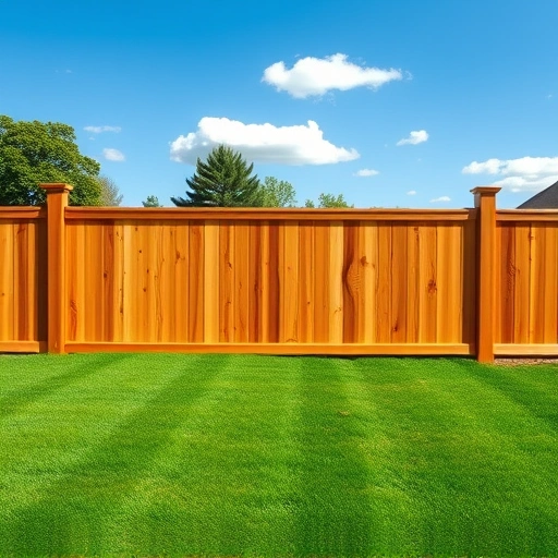 Completed wooden fence in Clinton TN with polished surfaces, lush grass, and serene suburban landscape.