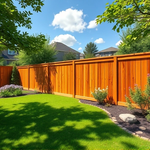 Completed wooden fence in Corryton TN, surrounded by a lush garden and bright sky, showcasing fine craftsmanship.