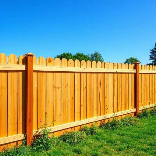 Completed wooden fence installation in Harriman TN blends seamlessly with a vibrant landscape and clear blue sky.