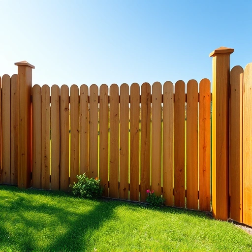 Completed wooden fencing installation in Corryton TN with vibrant lawn, flowers, and rolling hills under a blue sky