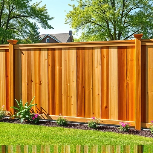 Completed wooden fence panel in Knoxville TN, showcasing quality craftsmanship amidst a vibrant lawn and flower beds.