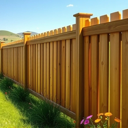 Beautiful wooden fence installation in New Tazewell TN, showcasing craftsmanship against lush grass and wildflowers.