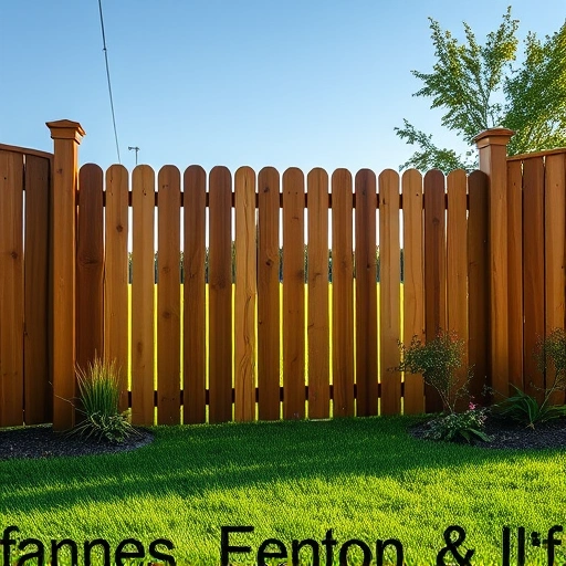 Freshly sealed wooden fence in Knoxville TN surrounded by green grass and ornamental plants under soft sunlight.