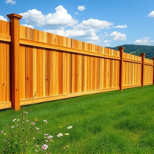 Completed wood fence in Tellico Village TN, showcasing cedar craftsmanship amid vibrant grass and wildflowers.
