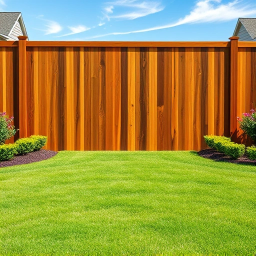 Horizontal wood fence installation in Knoxville TN with rich textures and a lush green lawn, enhancing suburban tranquility.