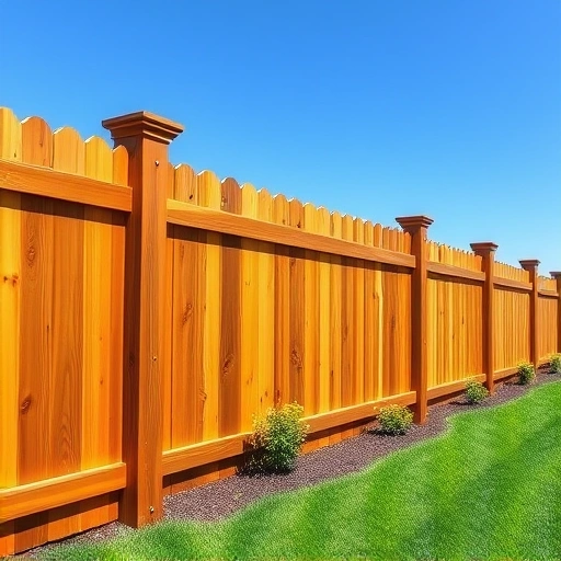 Completed wooden fence installation in Caryville TN, showcasing craftsmanship with vibrant landscaping and clear skies.