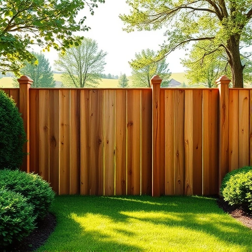 Completed wooden fence project in Clinton TN with rich tones, manicured lawn, and serene suburban landscape.