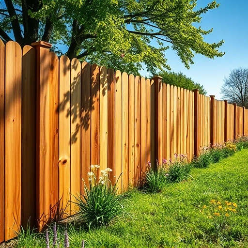 Completed wooden fence installation in Wartburg TN, showcasing craftsmanship against lush grass and wildflowers.