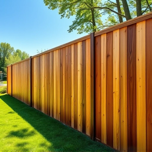 Completed wood fence installation in Oak Ridge TN, showcasing rich wood tones and a serene suburban landscape.