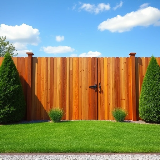 Beautiful wooden fence installation in Clinton TN with vibrant landscape and clear blue sky showcasing quality craftsmanship.
