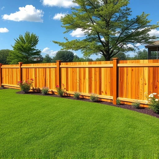 Beautiful wooden fence in Blaine TN, showcasing craftsmanship amid a lush lawn and blooming flowers.