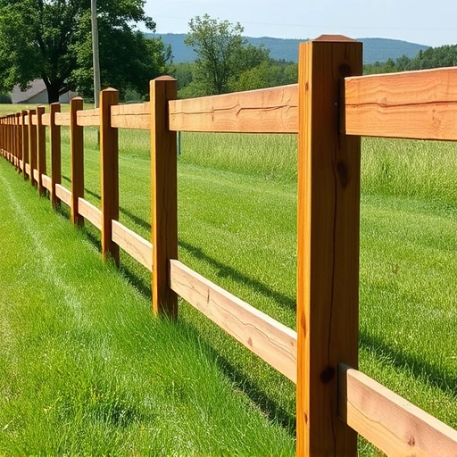 Wooden fence in Knoxville TN, cedar or pine, surrounded by greenery and Appalachian foothills, serene rural setting.