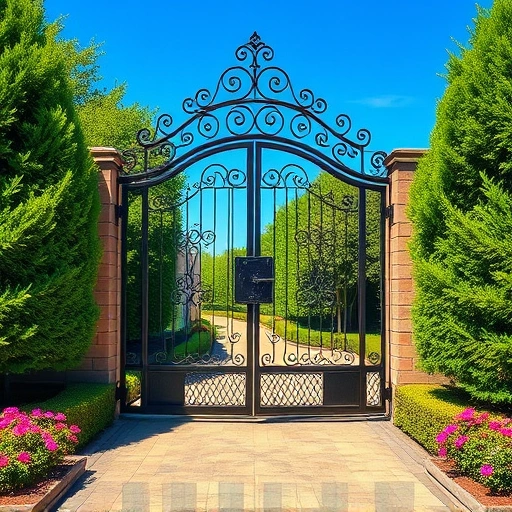 Gate repair in Knoxville TN featuring a detailed wrought-iron gate surrounded by vibrant flowers and lush greenery.