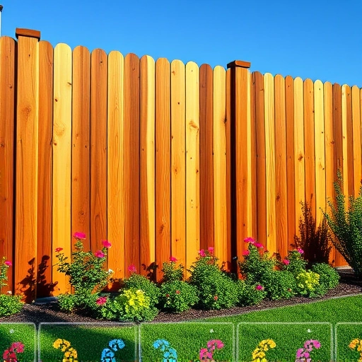 Completed wood fence installation in Maryville TN, showcasing natural wood tones and a vibrant garden backdrop.