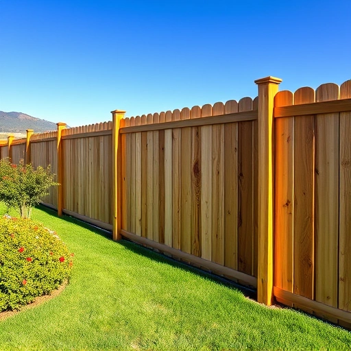 Completed wooden fence installation in Dandridge TN, showcasing craftsmanship against a blue sky and lush lawn.