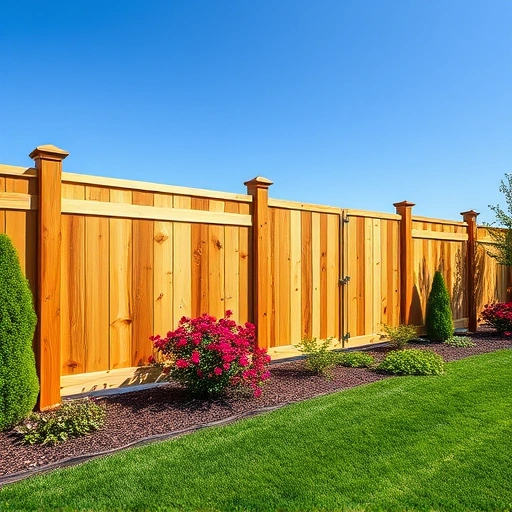 Completed wooden privacy fence installation in Knoxville TN with decorative caps, green lawn, and vibrant shrubs.
