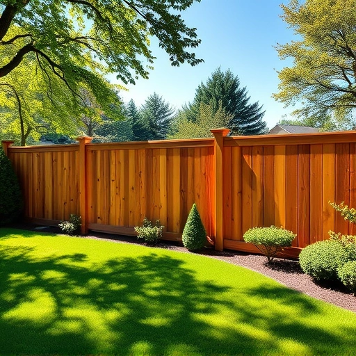 Completed wooden fence in Maryville TN, featuring polished surfaces and vibrant greenery in a serene backyard.