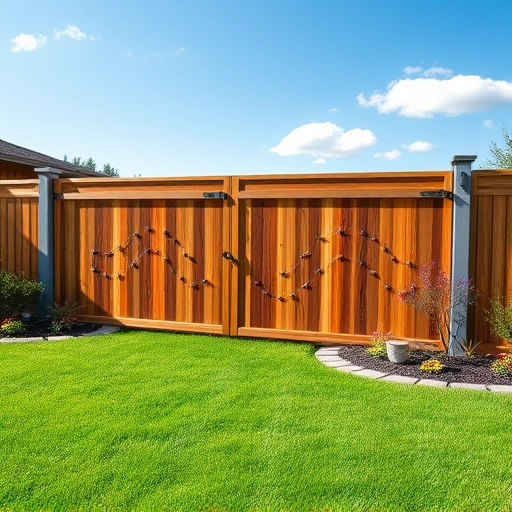 Fencing installation in Morristown TN with rustic wood and metal accents in a vibrant yard with flowers and clear sky.