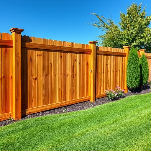 Completed wood fence installation in Halls TN, showcasing craftsmanship against a manicured lawn and vibrant flowers.