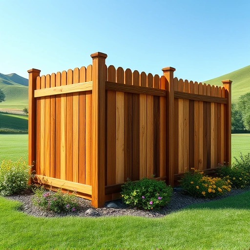 Completed wooden fence in Blaine TN, featuring rich brown tones, lush lawn, and vibrant flowers in a serene setting.