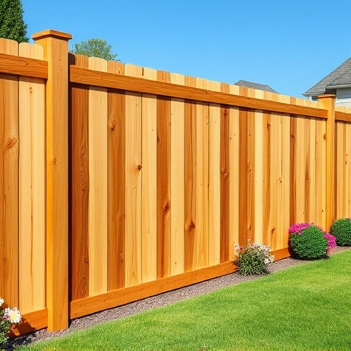 Vertical board wood fence installation in Knoxville TN, showcasing natural wood finish and vibrant garden setting.