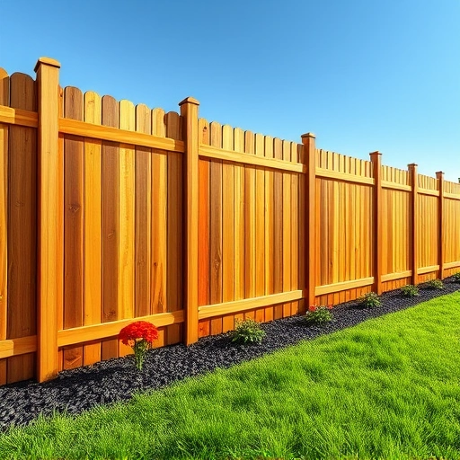 Completed wood fence installation in Maryville TN with natural wood grain, vibrant lawn, and clear blue sky.
